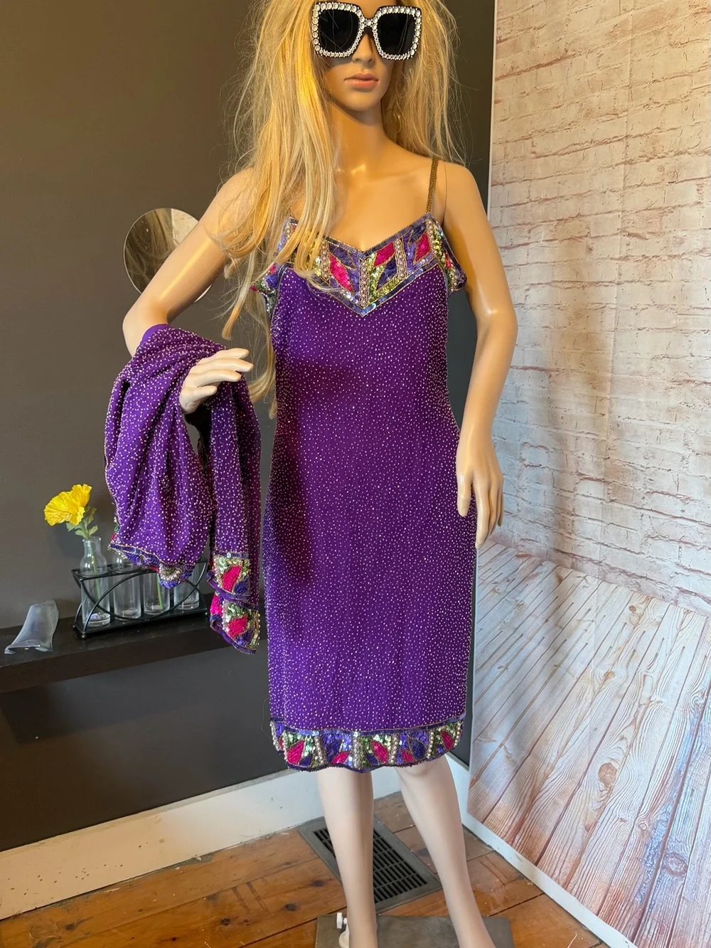 Essence by mail 100% silk hand beaded two piece dress set size 6